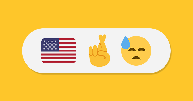 US flag, fingers crossed, and nervous emoji in a text message
