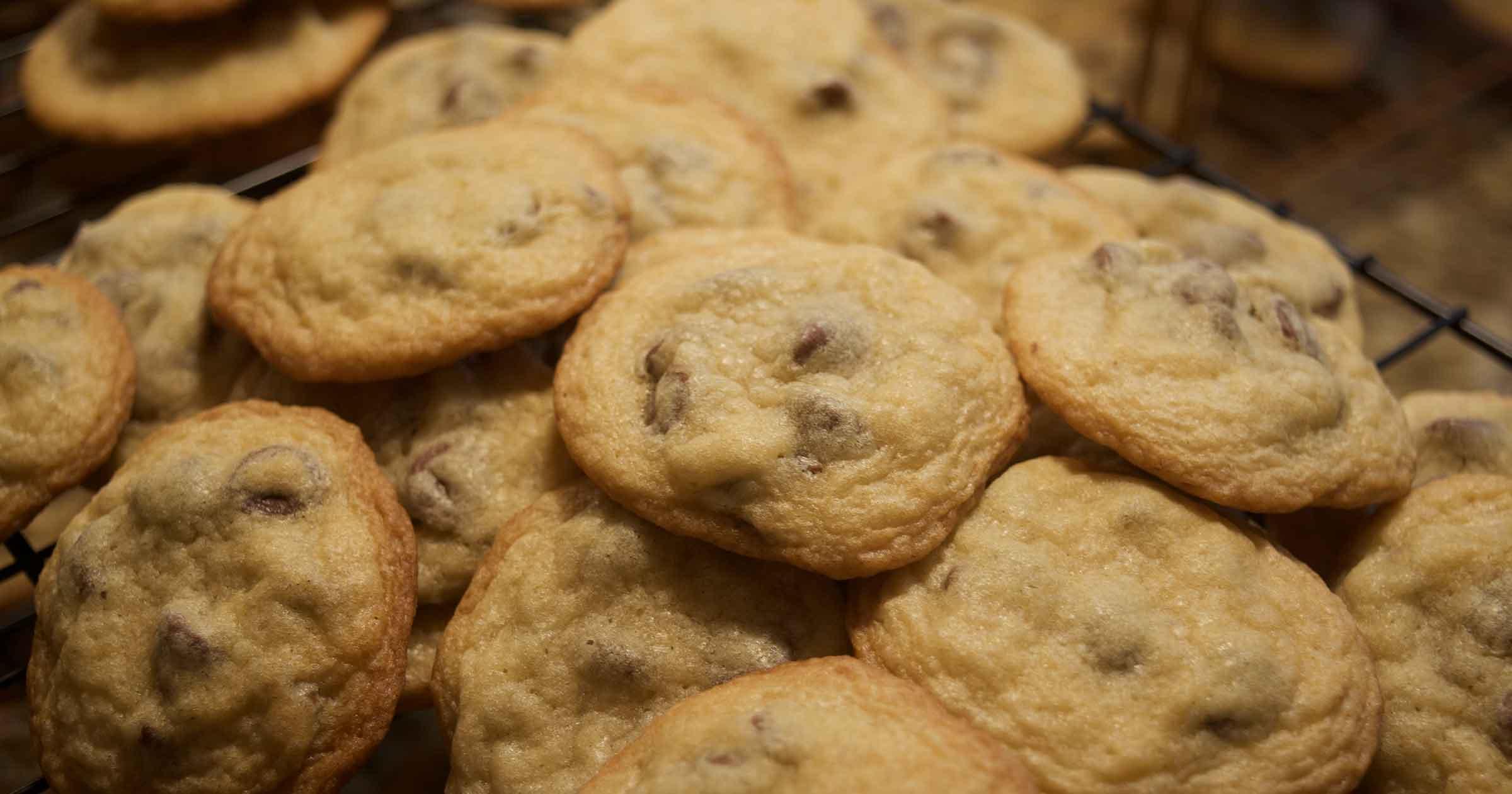 Piles of chocolate chip cookies